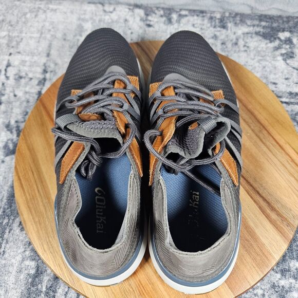 OluKai Mio Li Shoes Men\'s 9.5 Gray Brown Textile Lightweight Casual Sneakers